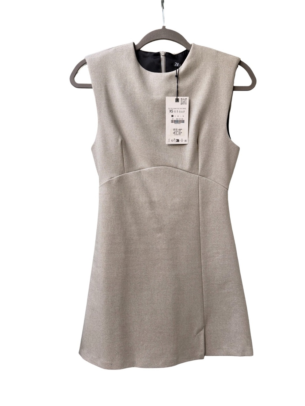 Zara New with Tag Shimmery Light Taupe Sleeveless Mini Dress